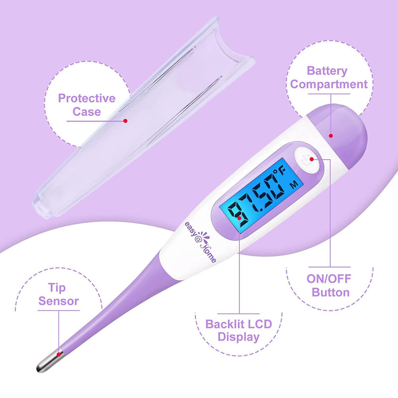 Digital Basal Thermometer for Ovulation with Backlight LCD Display, Premom APP, 1/100th Degree High Precision and Memory Recall, Ovulation Tracking, Charting &Natural Family Planning, Purple Digital Basal Thermometer-Purple - BeesActive Australia
