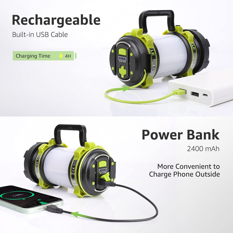 LE LED Camping Lantern Rechargeable, Brightest Flashlight with 500LM, 6 Light Modes, 2600mAh Power Bank, IPX4 Waterproof, Perfect for Hurricane Emergency, Outdoor, Hiking and Home, USB Cable Included - BeesActive Australia