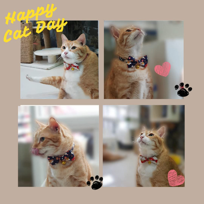 Cat Collar Bowtie, Spring Cat Collar Breakaway with Bell, 2Pack Adjustable Safety Collar for Puppy & Kitten. Navy & Red - BeesActive Australia