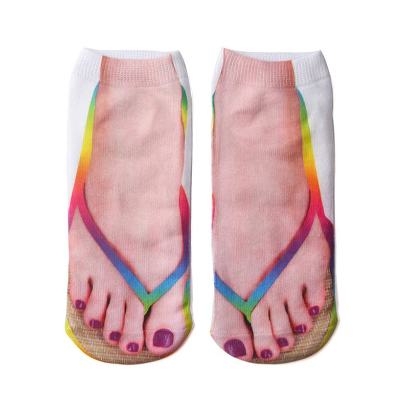 3D Pattern Manicure Print Socks Flip Flop Funny Hidden Running Socks Women Personalized Low Cut Ankle 3- Flip Flop Socks - BeesActive Australia
