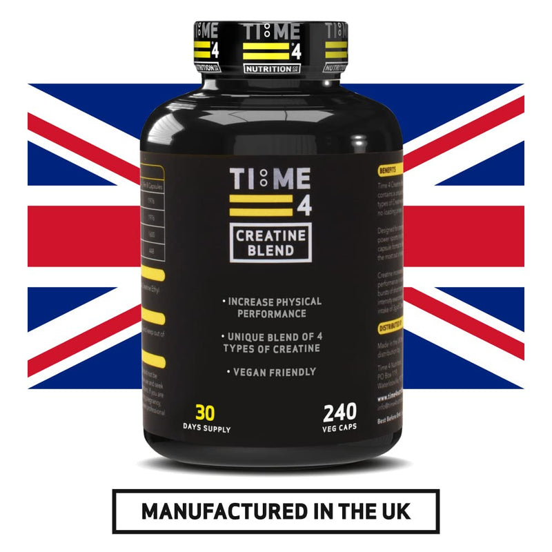 Time 4 Creatine Blend - 240 Creatine Capsules Not Creatine Tablets, 30 Day Supply, Unique Blend Of 4 Types Of Creatine, 6000mg Per Daily Serving Improve Muscle Strength Vegan Friendly & Gluten Free - BeesActive Australia