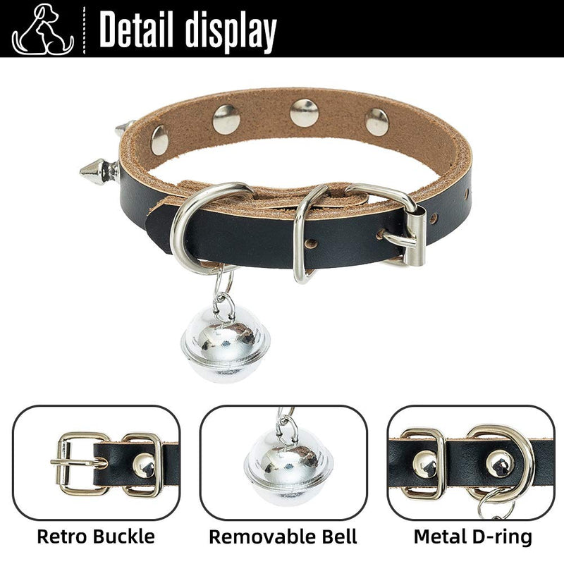 BINGPET Genuine Leather Cat Collar with Bells - Studded Cat Collar with Spikes Soft and Strong Real Leather Made, Adjustable for Small Dogs Puppy Cats - BeesActive Australia