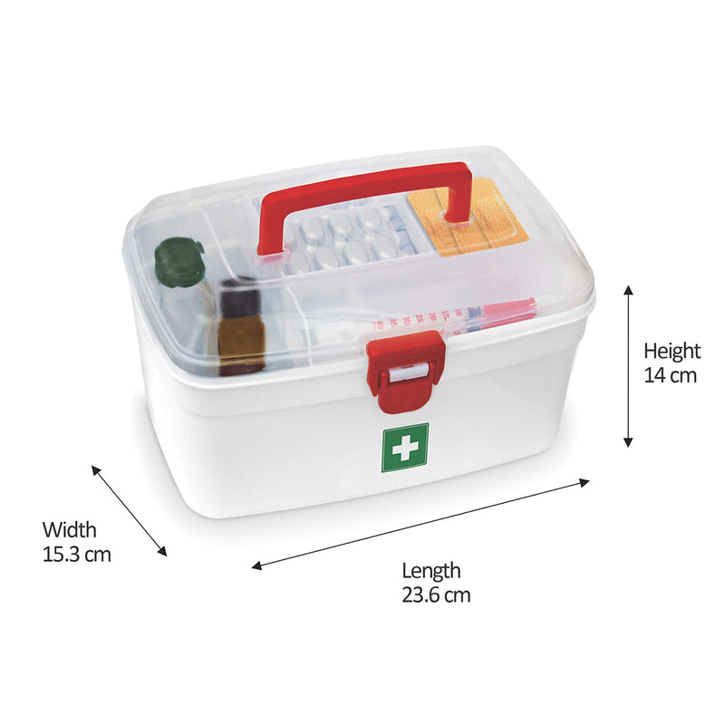 Milton Medical Box, First Aid Box with Portable Handle, Family Emergency Kit, Detachable Tray, 2 Layer Storage, Multi-Purpose Box, Emergency Medical Transparent Lid Box, Easy Accessibility, White First Aid Box-2 - BeesActive Australia