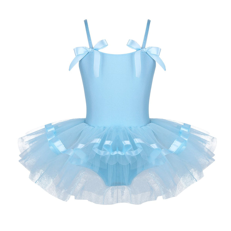 [AUSTRALIA] - Agoky Kids Girls Sleeveless Camisole Ballet Dance Dress Leotard Ballerina Tutu Skirt Dance Wear Costumes Sky Blue (Straps) 5-6 