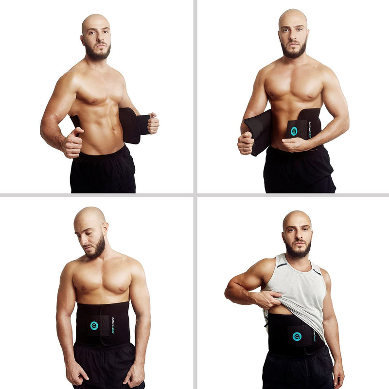 ActiveGear Waist Trimmer Belt Slim Body Sweat Wrap for Stomach and Back Lumbar Support Blue Large - BeesActive Australia