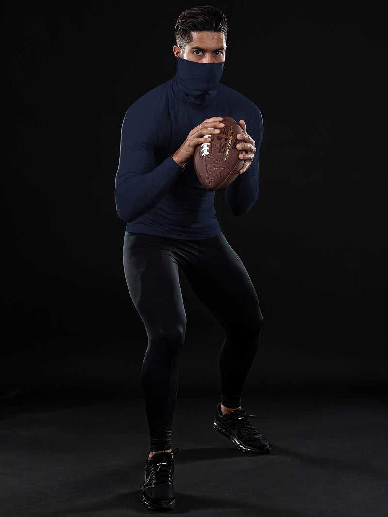 DRSKIN MASK Turtleneck Compression Shirts Top Dry Sports Baselayer Running Long Sleeve Thermal Cold Men Small Turtleneck Sdna10-dark Navy - BeesActive Australia