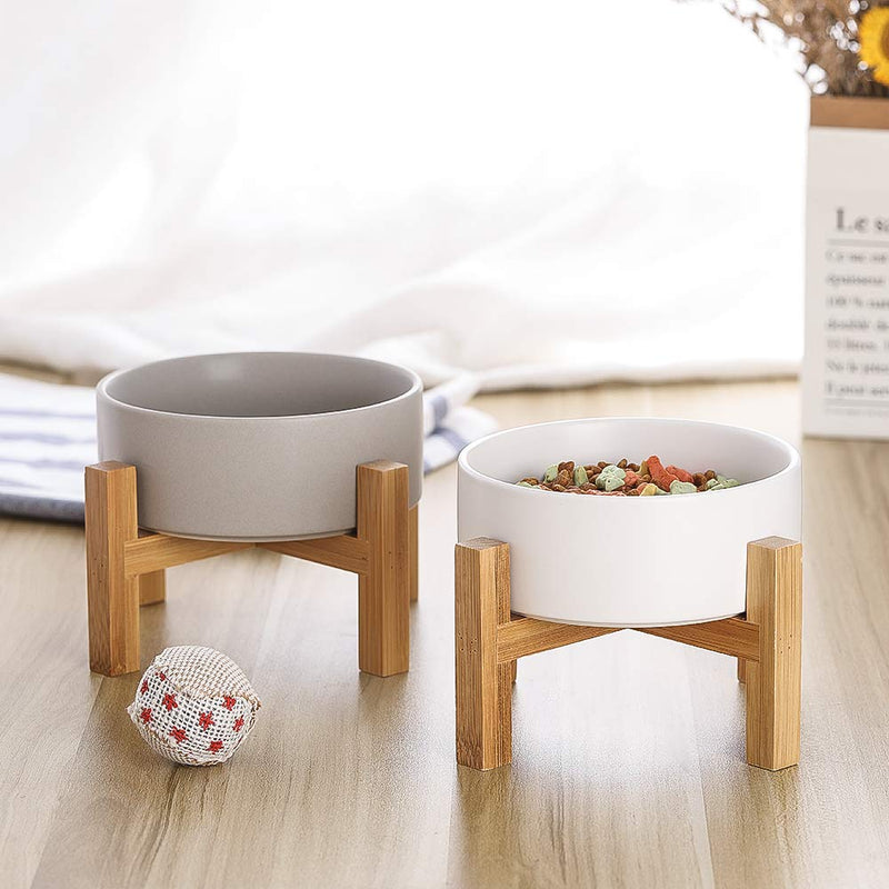 Ceramic Elevated Raised Cat Bowls ,Cat Food Dish with Stand, Raised Cat Food or Water Bowls Anti Vomiting,Pet Bowl with Anti Slip Rubber pad,Stress Free for Cats and Small Dogs（400ML/13.5OZ White - BeesActive Australia