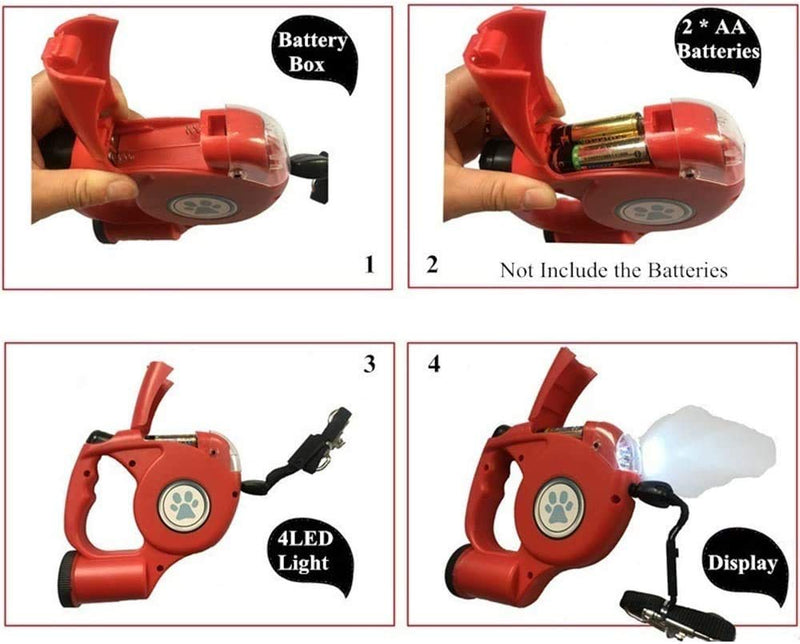 JEBBLAS Dog Retractable Leashes with Flashlight and Waste Bag Dispenser, 3 in 1 Automatic 15ft Dog Walking Leash with Anti-Slip Handle, Red - BeesActive Australia