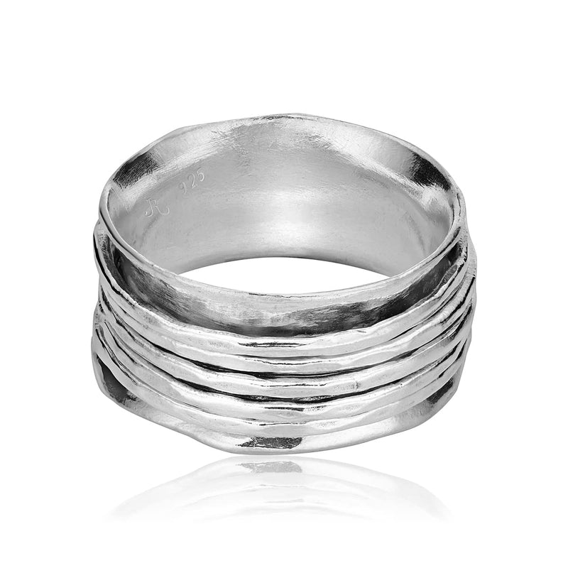 925 Sterling Silver Rotating Spinner Band Ring Wrapped With 5 Black/Silver Hammered Spinner Rings, Stylish, Hypoallergenic, Nickel and Lead-free, Artisan Handcrafted Designer Collection, Made in Israel Hammered 5 Silver spinner ring 8 - BeesActive Australia