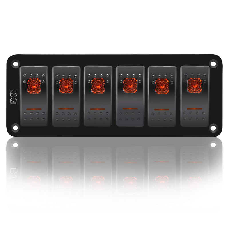 [AUSTRALIA] - FXC Rocker Switch Aluminum Panel 6 Gang Toggle Switches Dash 5 Pin ON/Off 2 LED Backlit for Boat Car Marine 