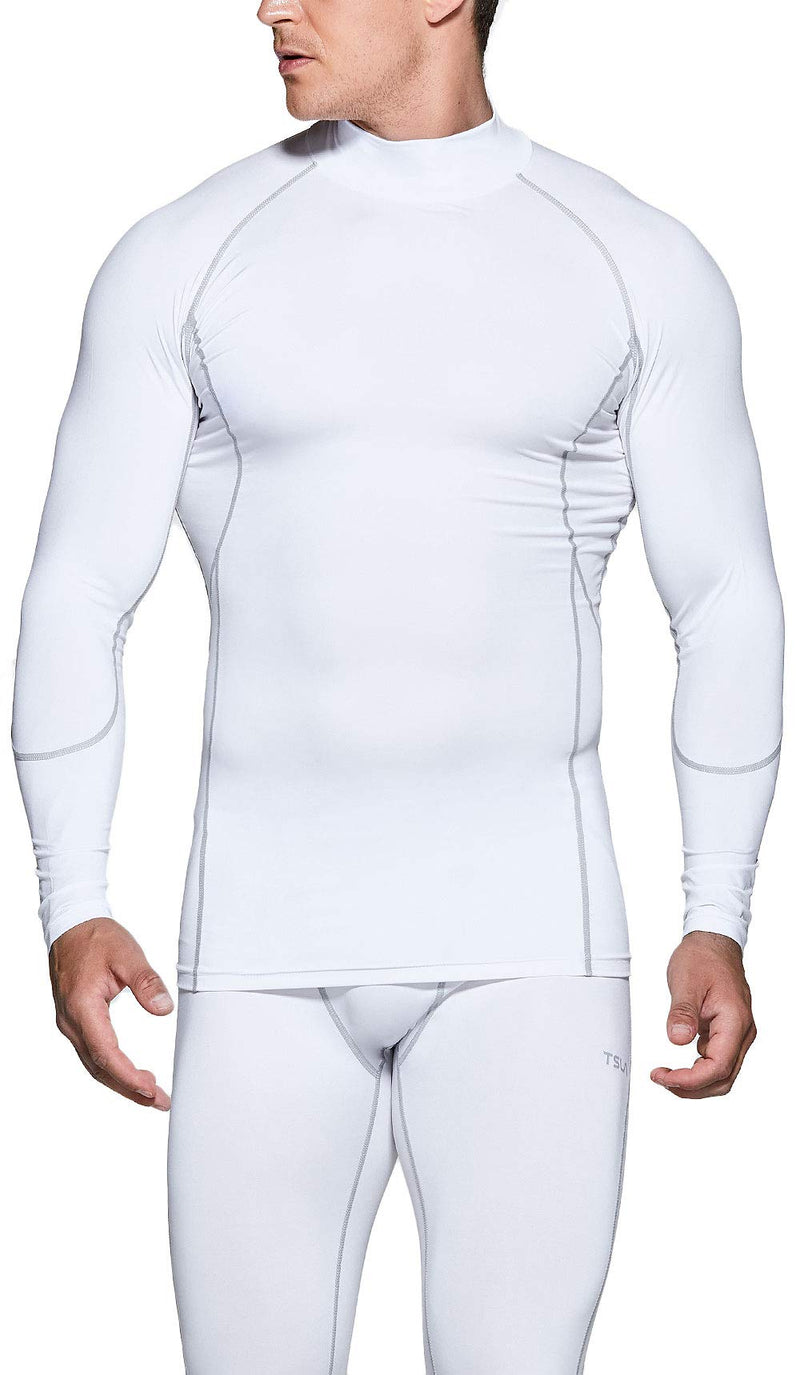 TSLA 1 or 3 Pack Men's UPF 50+ Mock Long Sleeve Compression Shirts, Athletic Workout Shirt, Water Sports Rash Guard Active Mock Neck White Large - BeesActive Australia