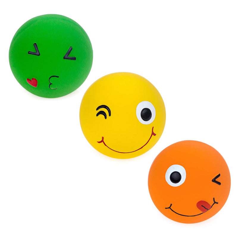 CHIWAVA 4 Pack 2.8'' Latex Squeaky Dog Toy Smiley Face Balls Interactive Fetch Play for Small Medium Dogs Assorted Round Balls 3PCS - BeesActive Australia