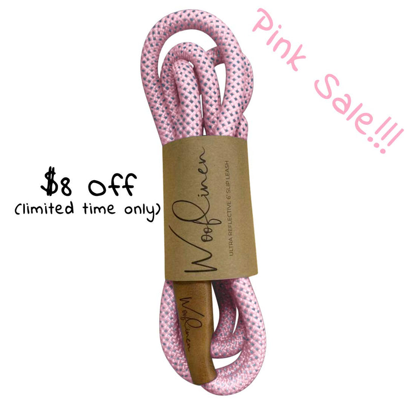 Wooflinen Ultra Reflective Premium Dog Slip Leash Made from Mountain Climbing Rope - Great for Training and The Strongest Pullers 6 Foot Pink Marshmallow - BeesActive Australia