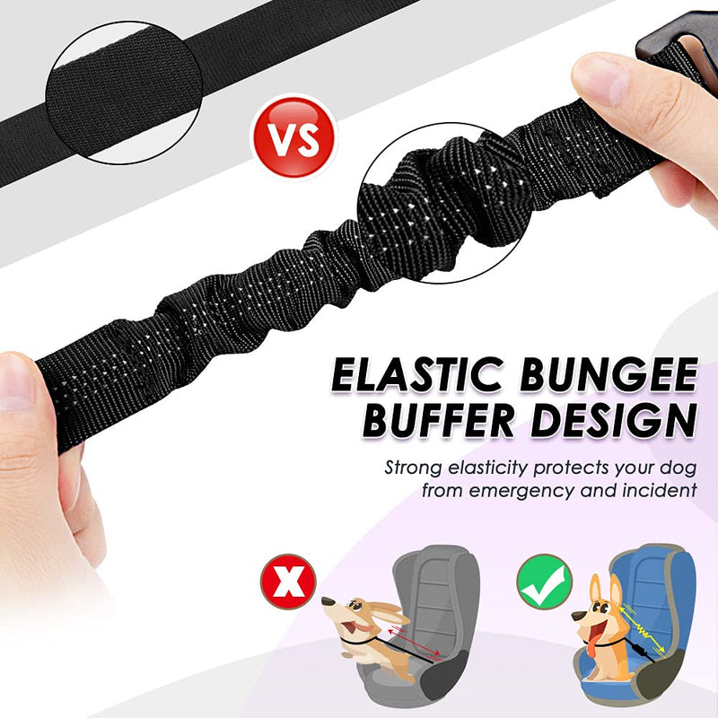SlowTon Dog Car Seat Belt, Pet Safety Seatbelt Strap Adjustable Retractable Elastic Reflective for Vehicle Heavy Duty Tether for Dogs Cats with Collapsible Dog Bowl Portable Travel Set Black 1 Pack - BeesActive Australia