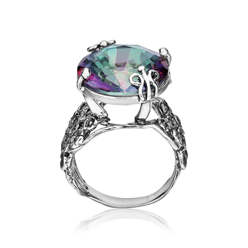 925 Sterling Silver Wide Band Ring With A Mystic Bold Oval Round Cubic Zirconia Floral Show Stopper Hypoallergenic, Nickel and Lead-free, Artisan Handcrafted Designer collection, Made In Israel 11 - BeesActive Australia