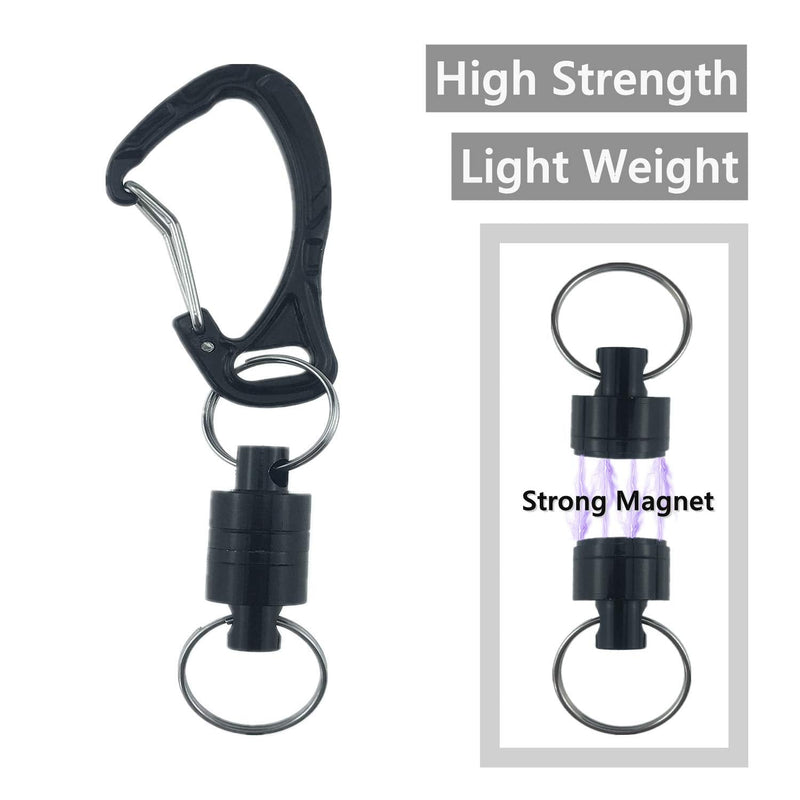 N++A Magnetic Net Release Magnet Clip Holder Retractor with Lanyard Carabiner for Fly Fishing Black/ D Carabiner - Short Lanyard: For Small Fishing Tools - BeesActive Australia