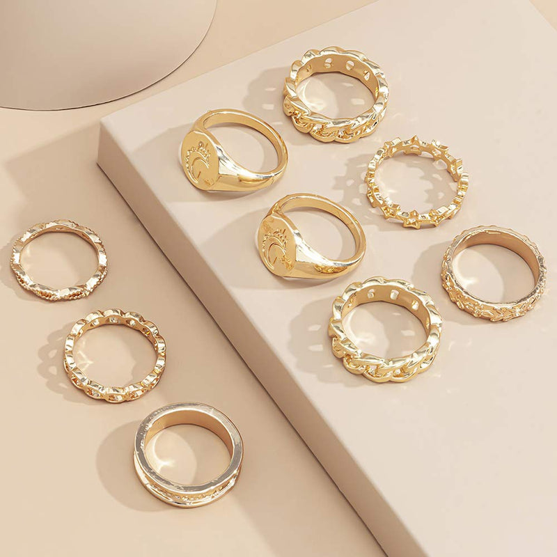 fxmimior Vintage Kunckle Ring Stackable Gold Joint Nail Ring Crystal Moon Knuckle Rings Set for Women and Girls 9 Pcs - BeesActive Australia