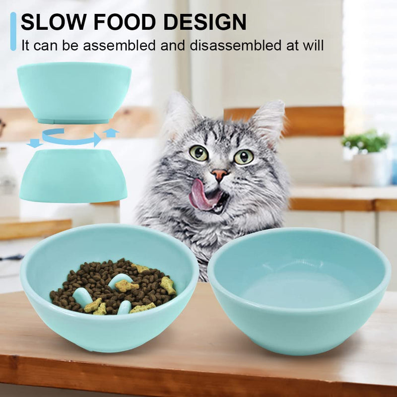 Cat Bowls for Food and Water,Elevated Cat Dog Bowls ,Dog Raised Bowls with Slow Feeder ,Removable Cat Bowl Non Spill Dog Water Bowls Cat Dishes for Small Medium Large Dogs and Cats Light Blue - BeesActive Australia