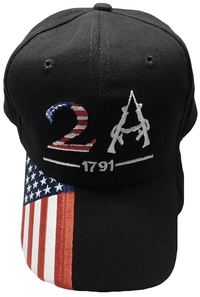 2A 2nd Amendment 1791 USA Flag On Bill Black White 100% Cotton Adjustable Embroidered Hat Cap One Size Multi - BeesActive Australia