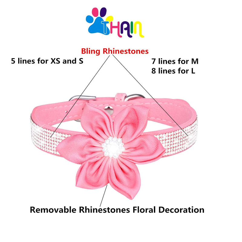 THAIN Rhinestones Bling Dog Cat Collars Diamond with Rhinestone Floral Decoration for Small Medium Large Dogs Pink - BeesActive Australia