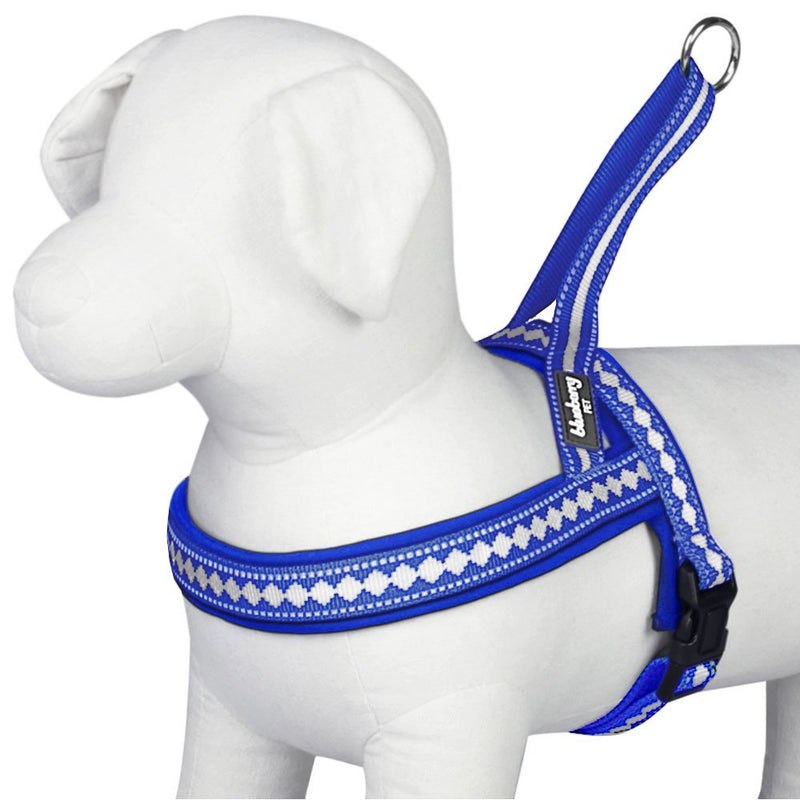 Blueberry Pet 4 Colors Soft & Comfy 3M Reflective Jacquard Padded Dog Harnesses (19" - 23.5") Chest Girth (Pack of 1) Diamond Pattern - Palace Blue - BeesActive Australia