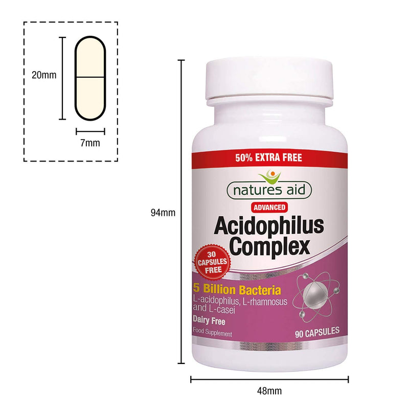 Natures Aid Acidophilus Complex, 5 Billion Bacteria, 90 Capsules (Lactobacillus Acidophilus, Lactobacillus Rhamnosus, Lactobacillus Casei, Good Bacteria, Shelf Stable, Vegan Society Approved) - BeesActive Australia