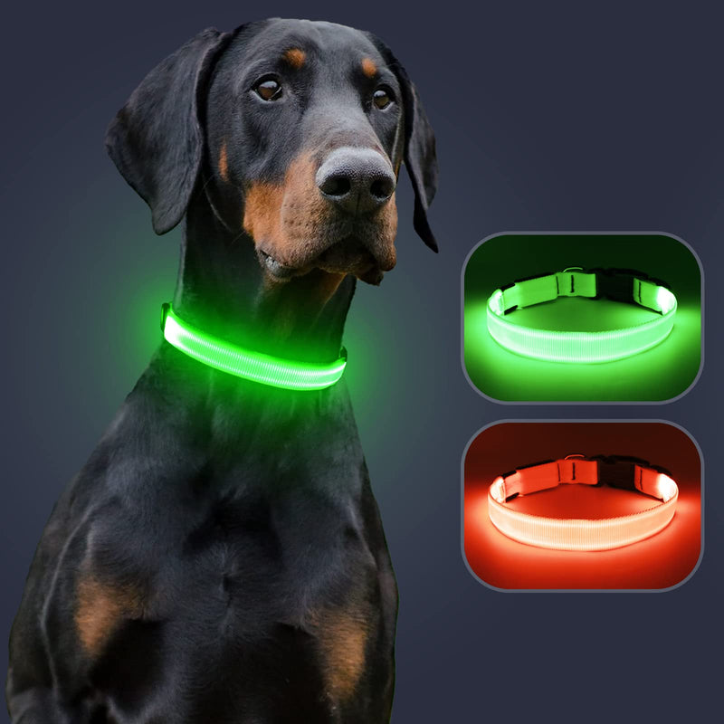 KOSKILL Light Up Dog Collar at Night, Led Dog Collar Adjustable, Lighted Dog Collar Rechargeable Waterproof, Dog Lights for Night Walking, Glow in The Dark Dog Collars Light for Medium Large Dogs Green - BeesActive Australia