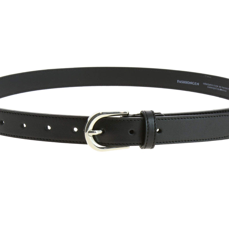 FASHIONGEN - Women genuine Italian leather belt LUNA, Made in France Black 90 cm (35 in) / Waist size 33 to 34 - BeesActive Australia