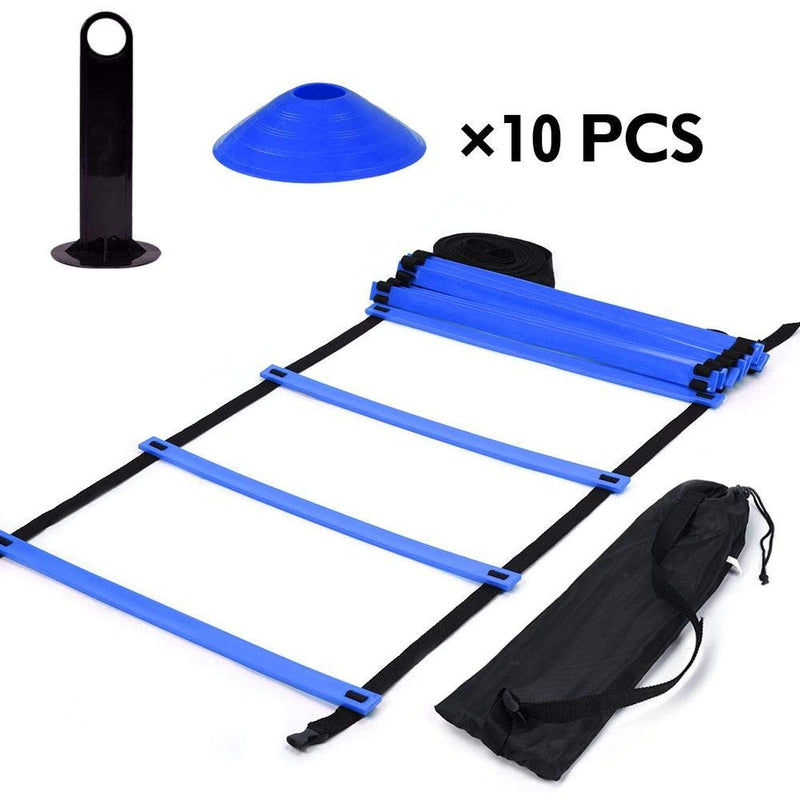 Zerone Speed Agility Train Kit, 19Ft Speed Agility Ladder Set with Flat Ladder and 10pcs Disc Cones for Athletic Fitness Training (Blue) Blue - BeesActive Australia