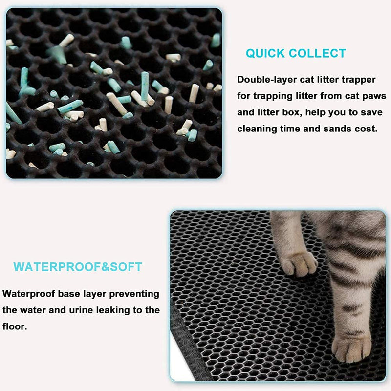 JIA.L Cat Litter Mat Kitty Litter Trapping Mat Honeycomb Mats Waterproof Double Layer Anti Tracking Kitty Mats Catcher Litter Tray Box Rug Carpet 19.7'' x 15.7'' black - BeesActive Australia