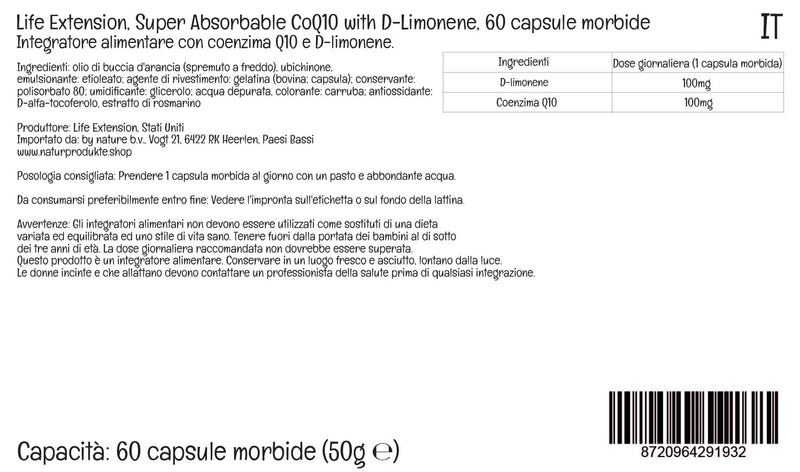 Life Extension, Super Absorbable CoQ10 with D-Limonene, 100mg Ubiquinone, 60 Softgels, Lab-Tested, Gluten Free, Soy Free, Non-GMO - BeesActive Australia