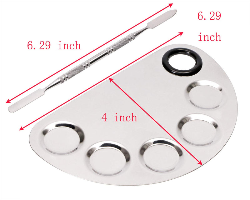 ONLYKXY 1 Piece Semicircle 5-well Makeup Palette and Spatula, Stainless Steel Cosmetic Palette, Nail Art Eye Shadow Lipsticks Mixing Makeup Tools - BeesActive Australia