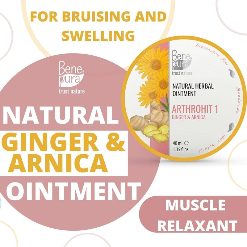 BenePura Arnica Ointment for Muscle Pain Relief - Natural Arnica Cream for Bruising and Swelling - Back Pain Relief, Joint Pain Relief, Knee Pain Relief - Bruise Cream Muscle Rub with Ginger - 40 ml - BeesActive Australia