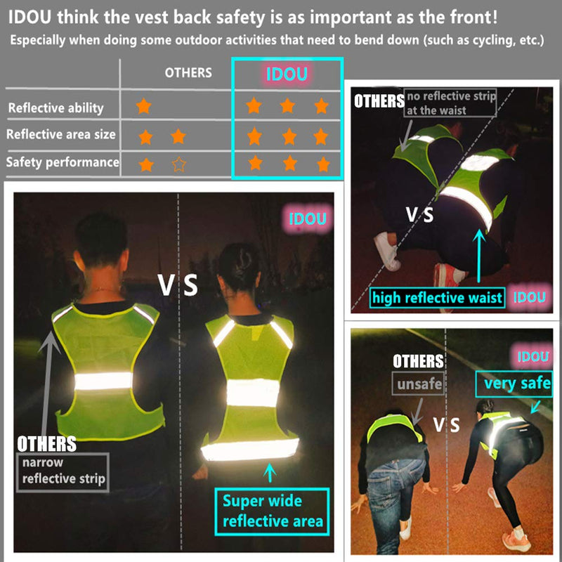 [AUSTRALIA] - IDOU Reflective Vest Safety Running Gear with Pocket, Ultralight &Adjustable Waist&360°High Visibility for Running,Jogging,Biking,Motorcycle,Walking,Women & Men (neon Yellow) (neon Yellow, Large) Neon Yellow 