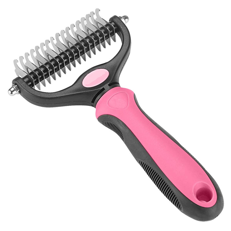 XLCL pet Pet Grooming Tool - 2 Sided Undercoat Rake for Cats and Dogs - Safe Dematting Comb for Easy Mats & Tangles Removing - No More Nasty Shedding and Flying Hair pink other - BeesActive Australia