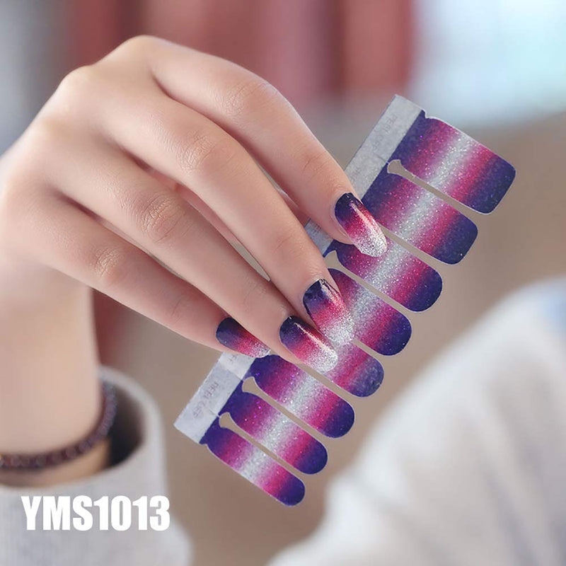 WOKOTO 8 Pieces Shine Nail Polish Sticker Tips With 1Pcs Nail File Gradient Full Wraps Nail Art Adhesive Decals Manicure Sticker Strips Set - BeesActive Australia