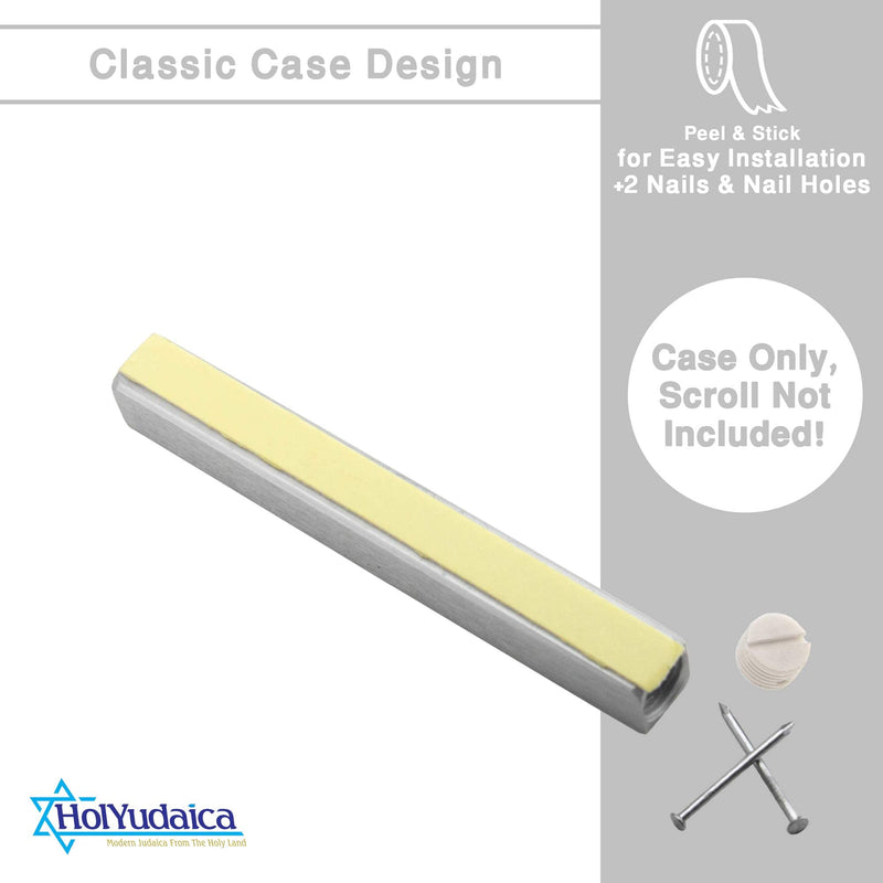 HolYudaica 3-Pack - Classic Aluminum Mezuzah Case for Mezuzah Scroll (with Nail), Easy Peel and Stick, (Scroll Not Included) - Weather Proof - Door Mezuzah Made In Israel (Silver, 4.7inch) Silver - BeesActive Australia