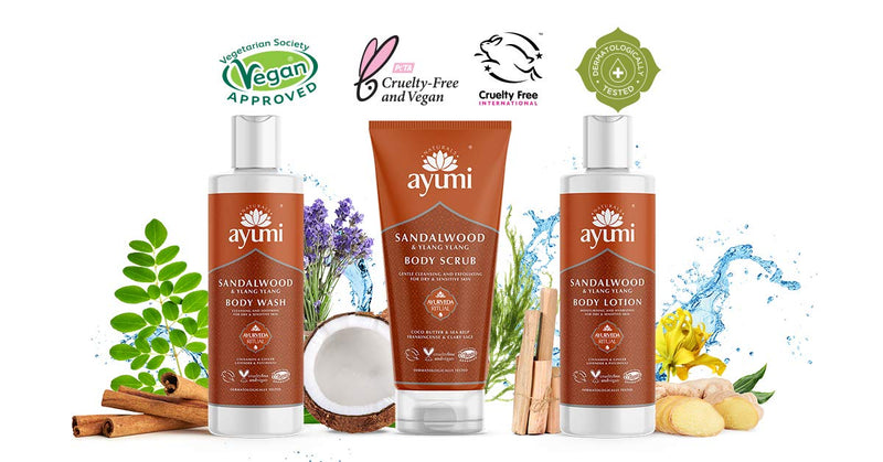 Ayumi Sandalwood & Ylang Ylang Body Scrub. Vegan, Cruelty-Free, Dermatologically-Tested, 1 x 200ml - BeesActive Australia