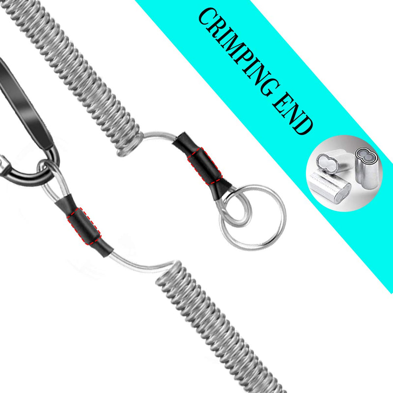 Hekodonk Spring Coil Leash Cord Safety Ropes Elastic Wrist Band with Steel Hook Keychain Ring Carabiner Black - BeesActive Australia