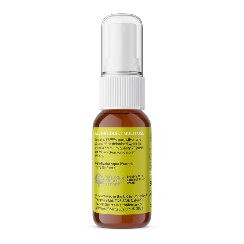 Nature's Greatest Secret Antibacterial Premium Quality Smallest Particle Size Crystal Clear Colloidal Silver Petcare 20ppm Pocket Spray 20ml - BeesActive Australia