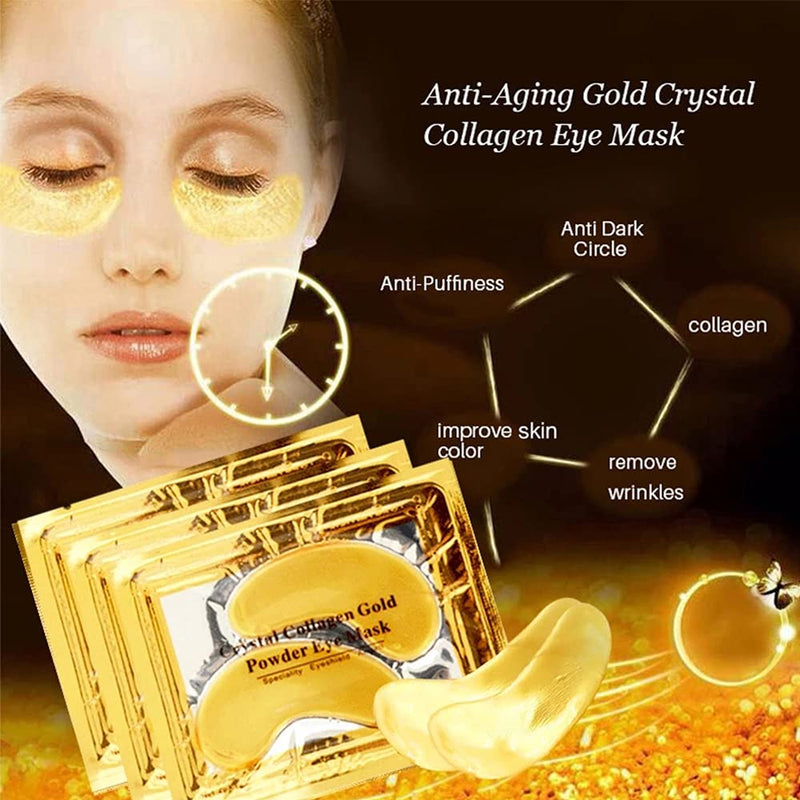 24K Gold Crystal Collagen Under Eye Mask, Anti Aging Hyaluronic Acid Under Eye Patches for Moisturizing & Reducing Dark Circles (15 Pairs) - BeesActive Australia