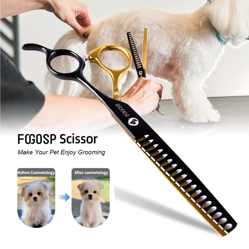 FOGOSP Dog Thinning Shears for Grooming Black and Gold Two-Color Chunking Scissors 6.5" Pet Quick Chunker Texturizing Shears for Home Right Handed(Black&Gold,Chunker) Chunker Thinning - BeesActive Australia
