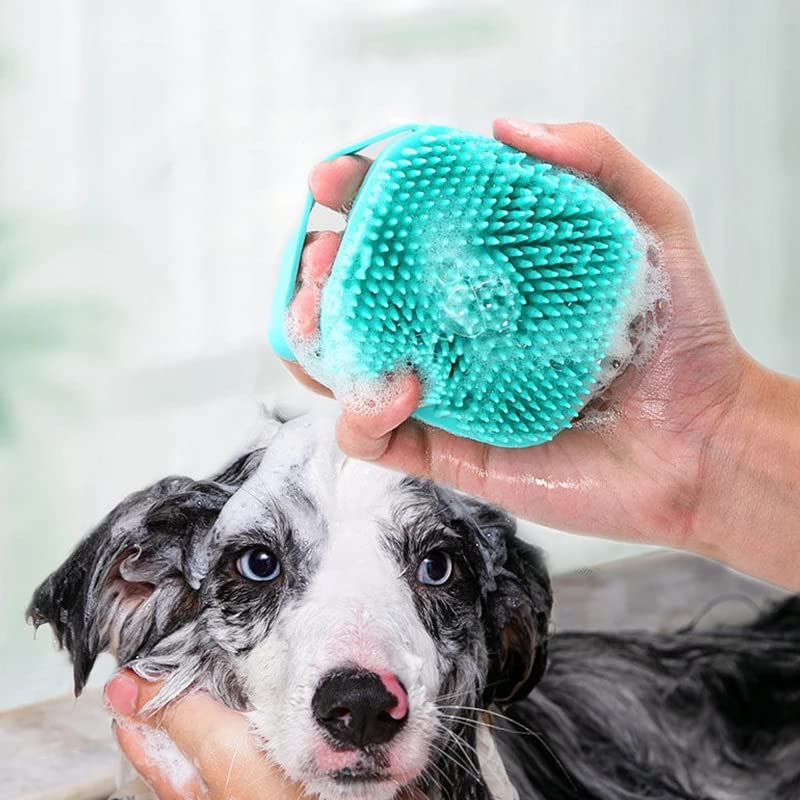 Dog Bath Brush Scrubber Soft Silicone Pet Grooming Brush Bath Shampoo Massage Dispenser Shower Brush For Short Long Haired Dogs And Cats (Blue+Pink) Set B - BeesActive Australia