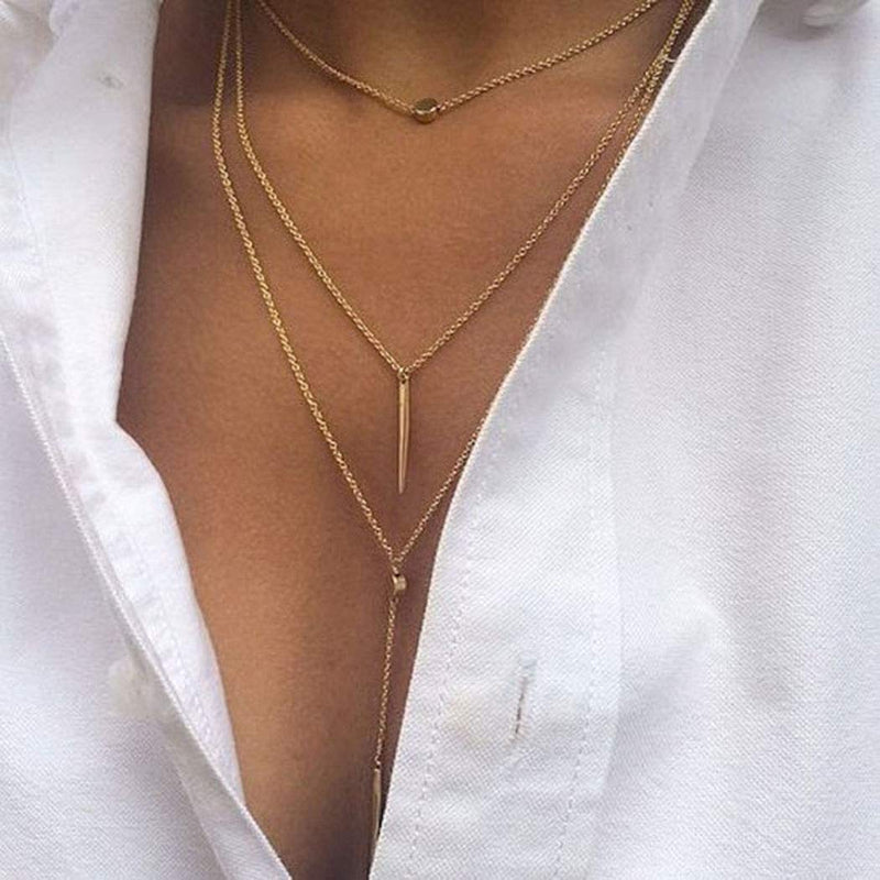 Adflyco Boho Layered Sequins Necklace Bar Pendant Necklaces Chain Jewelry Adjustable for Women and Girls (Gold) Gold - BeesActive Australia