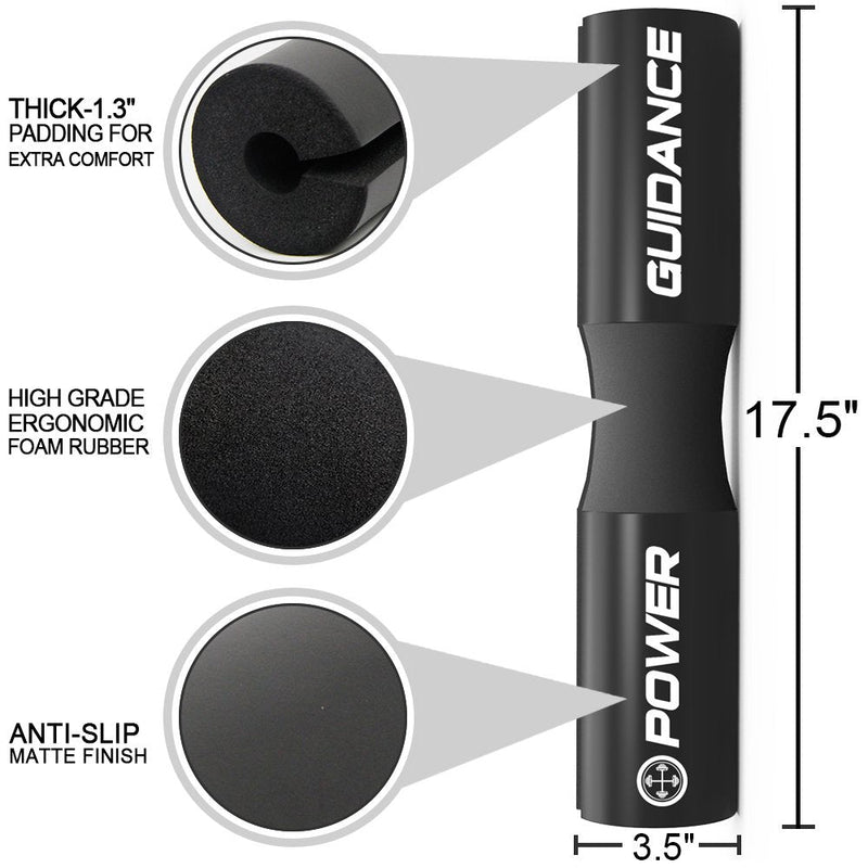 POWER GUIDANCE Barbell Squat Pad - Neck & Shoulder Protective Pad - Great for Squats, Lunges, Hip Thrusts, Weight Lifting & More - Fit Standard and Olympic Bars Perfectly Black - BeesActive Australia