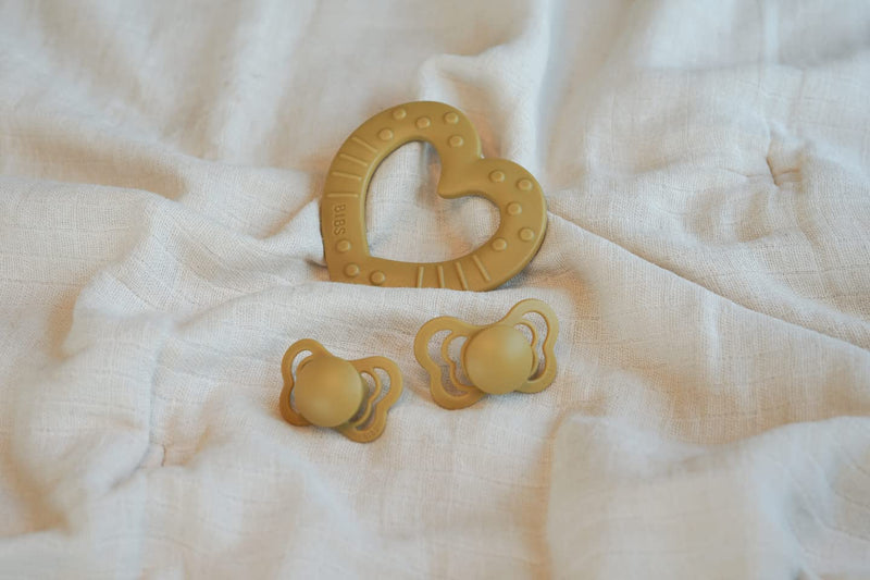 BIBS Pacifiers - Couture Collection | BPA-Free Baby Pacifier | Made in Denmark | Set of 2 Mustard Color Premium Soothers | Size 6-18 Months - BeesActive Australia