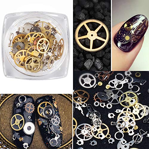 ORIONE 1 Pack Watch Gear Punk Steampunk Nail Decorations Ultra Thin Wheel Gear 3D Nail Decoration Steam Punk Metal Nail Art Decoration - BeesActive Australia