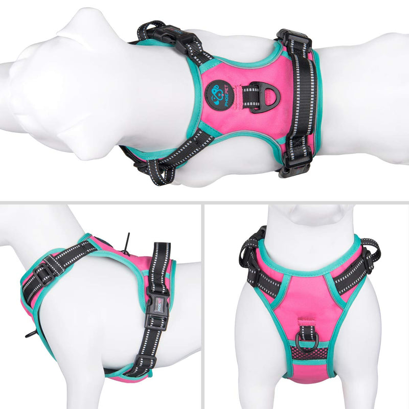 PHOEPET Upgraded No Pull Dog Harness, Reflective Adjustable Vest, with a Training Handle + 2 Metal Leash Hooks+ 3 Snap Buckles +4 Slide Buckles Pink Size: L - BeesActive Australia