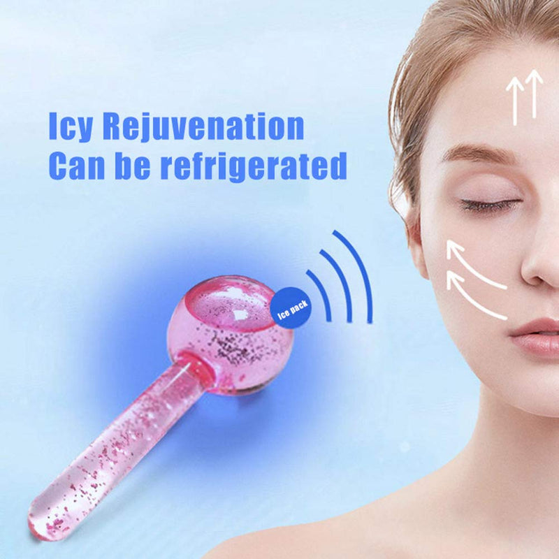 CIBLUTY Facial Ice beauty ball- 2PC Globes Pink Facial Roller for Cold or Hot Skin Massagers Globe Durable Quartz Glass for Face and Eye Rollers Reduce Puffiness - BeesActive Australia