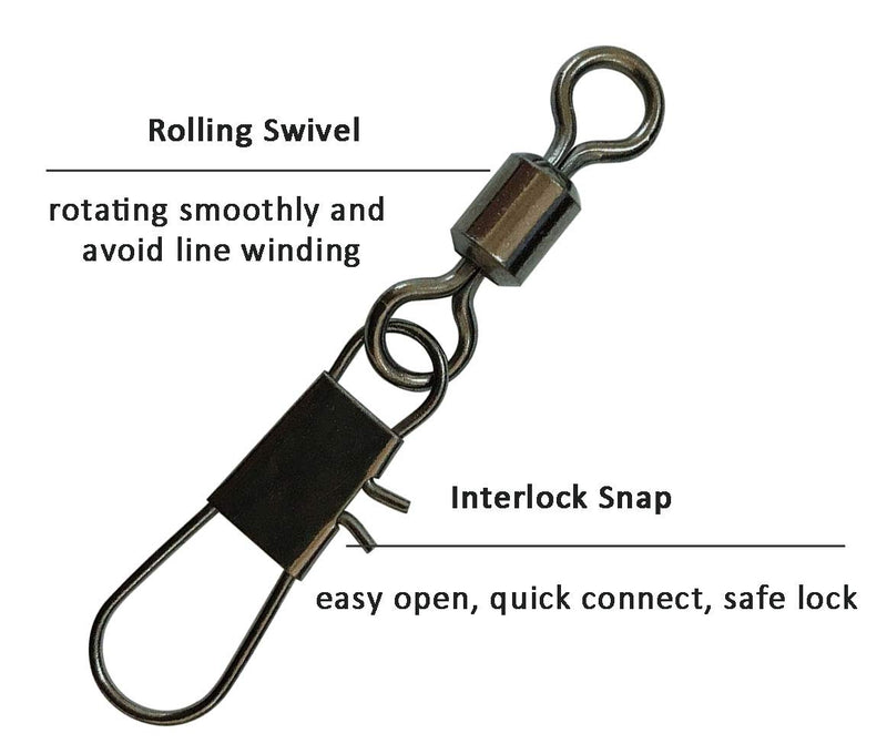 [AUSTRALIA] - JSHANMEI Fishing Swivel Snap Kit Rolling Barrel Swivel with Safety Snap Connector Fishing Tackle Accessories 300pcs Rolling Swivel Snap Kit 